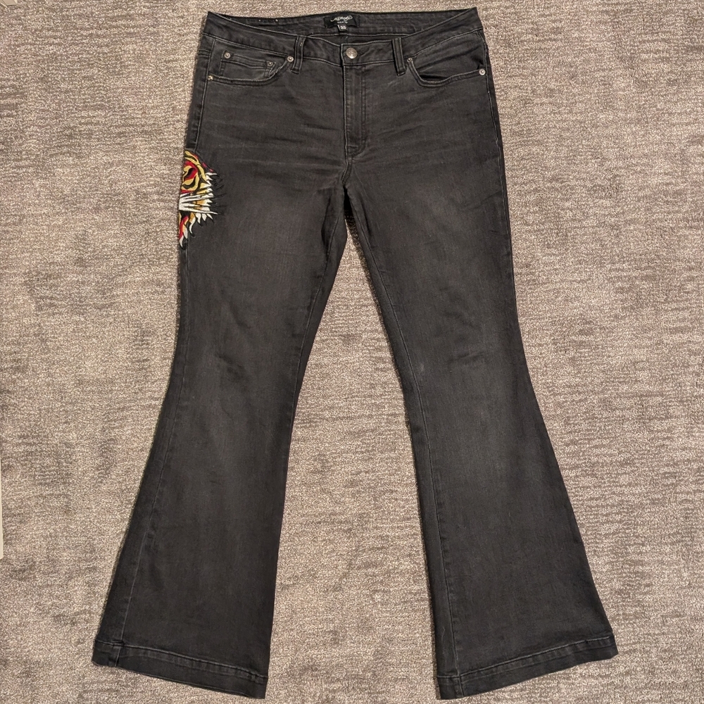 Ed Hardy Black Flared Jeans with Tiger Embroidery - 32 - Picture 3 of 13